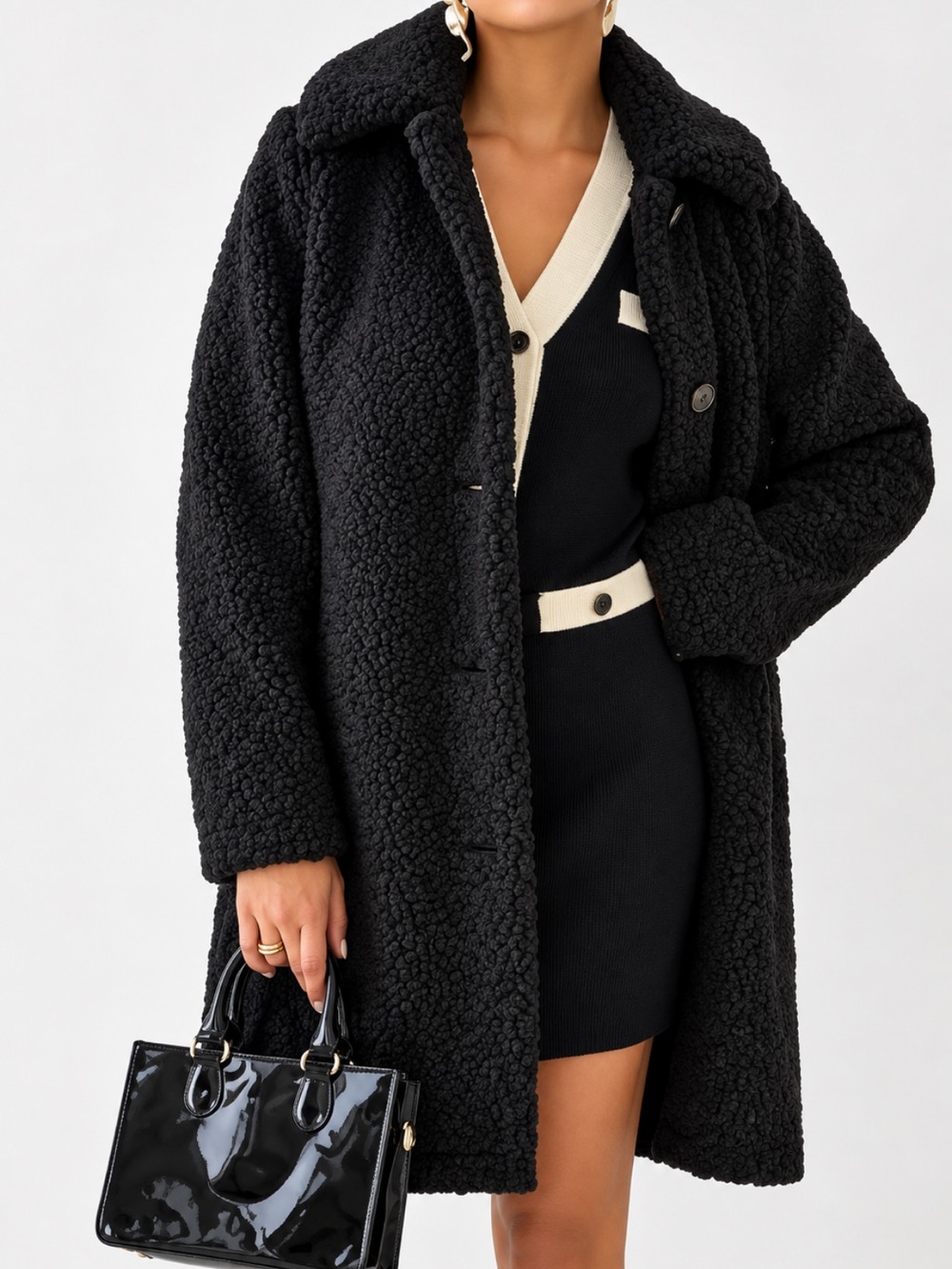 J. Crew Black Teddy Sherpa Topcoat Jacket